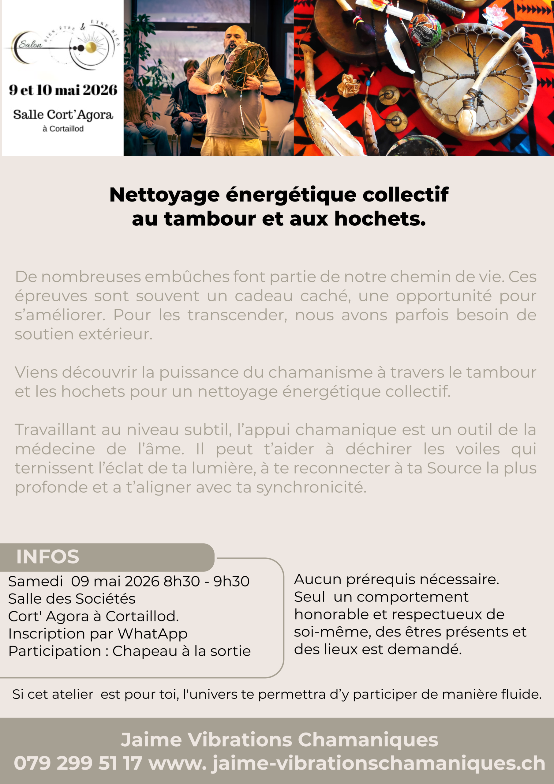 Flyer Nettoyage au tambour et au hochet au Salon du Bien-Être & être bien